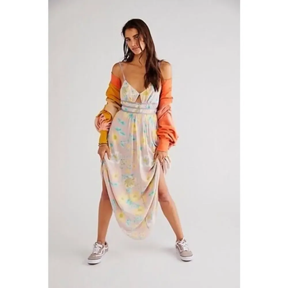New Free People Wisteria Maxi Dress Light Combo Size Large - Picture 3 of 11